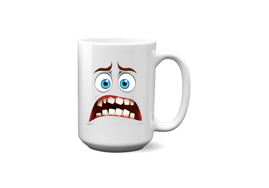 Funny face coffee mug scared 15 oz